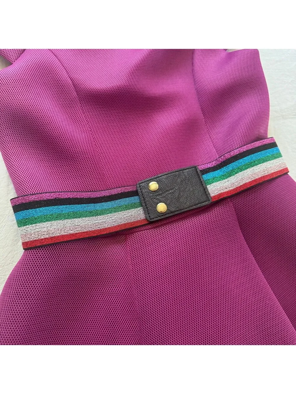 Zoe Ltd Kids Girls Purple Plum Fit Flare Scuba Mesh Party Dress Rainbow Belt NWT